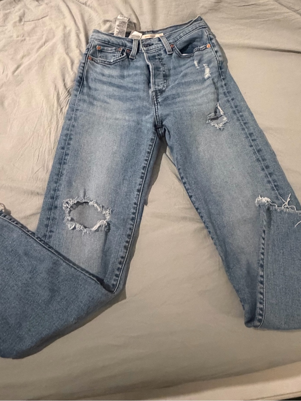 Levi's Light Blue Distressed Wide-Leg Jeans
